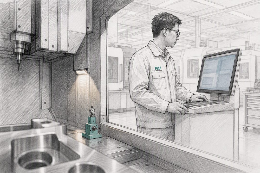 Engineer reviewing controlled CNC machining data