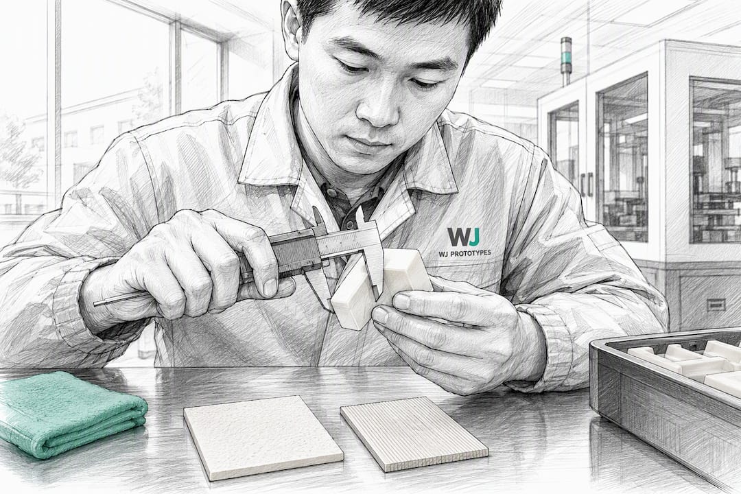 Engineer checking cast sample tolerance and finish