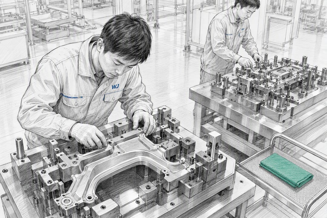 Engineers verifying automotive production tooling