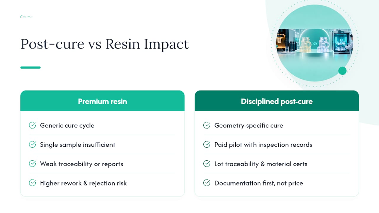 SLA resin and post-curing comparison