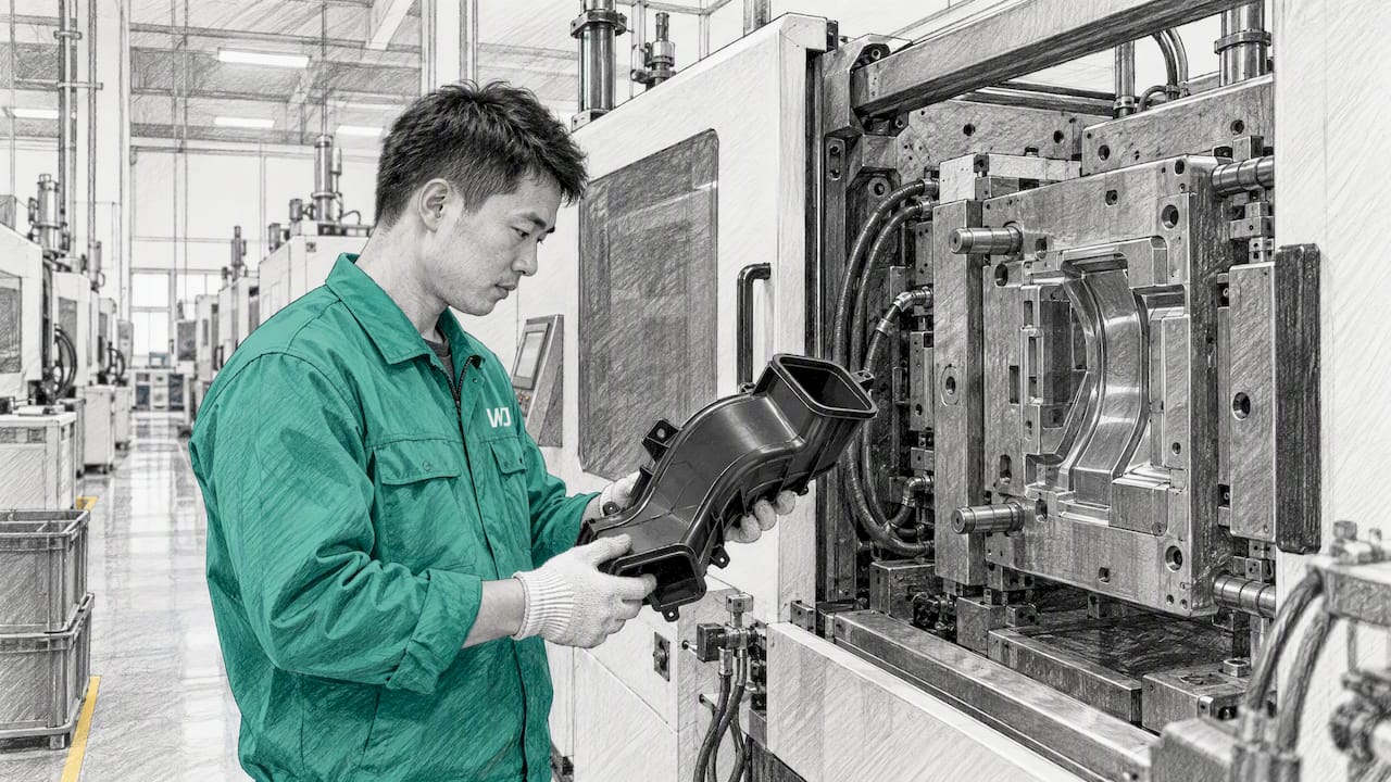 Technician checking a molded automotive duct