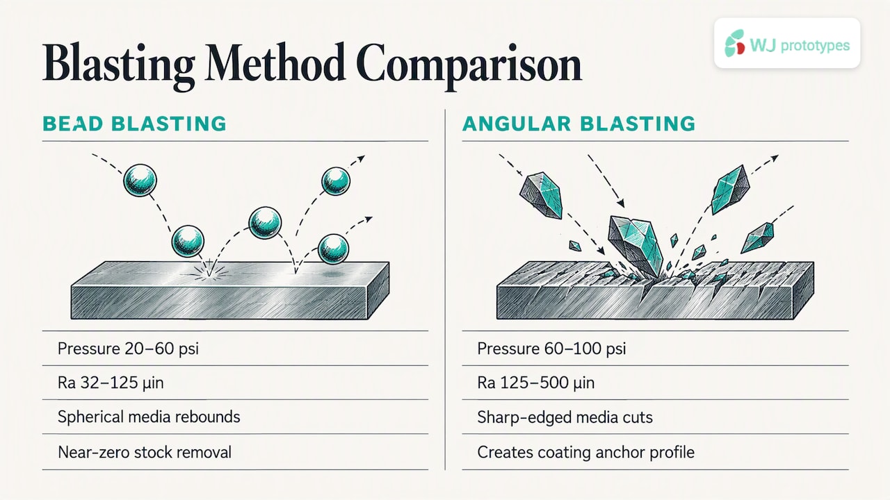 Bead and angular blasting pressure and roughness comparison
