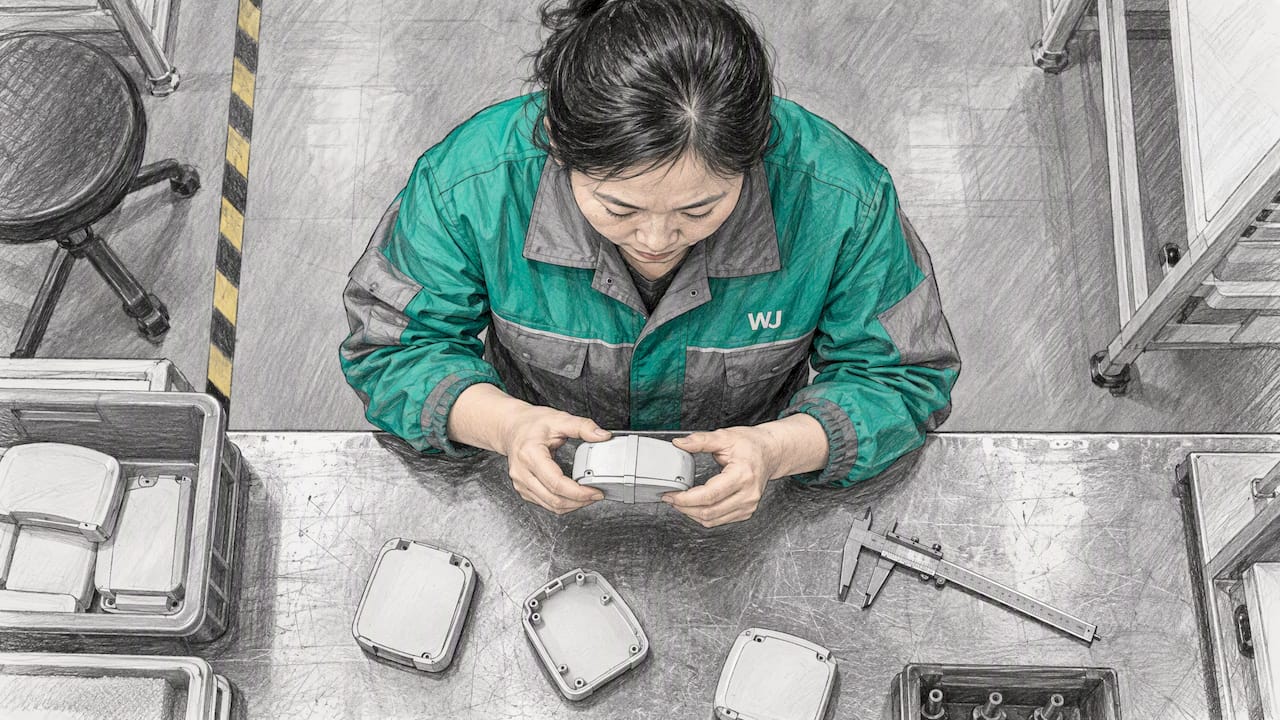 Engineer checks fit of prototype enclosure