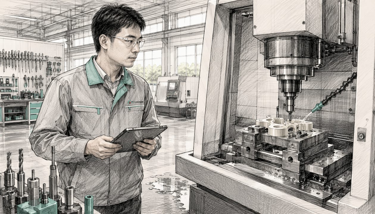 Chinese engineer monitoring PEEK machining