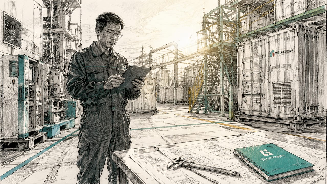 Engineer reviewing smart factory automation equipment