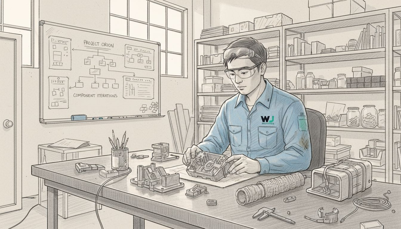 Engineer reviewing prototyping material samples