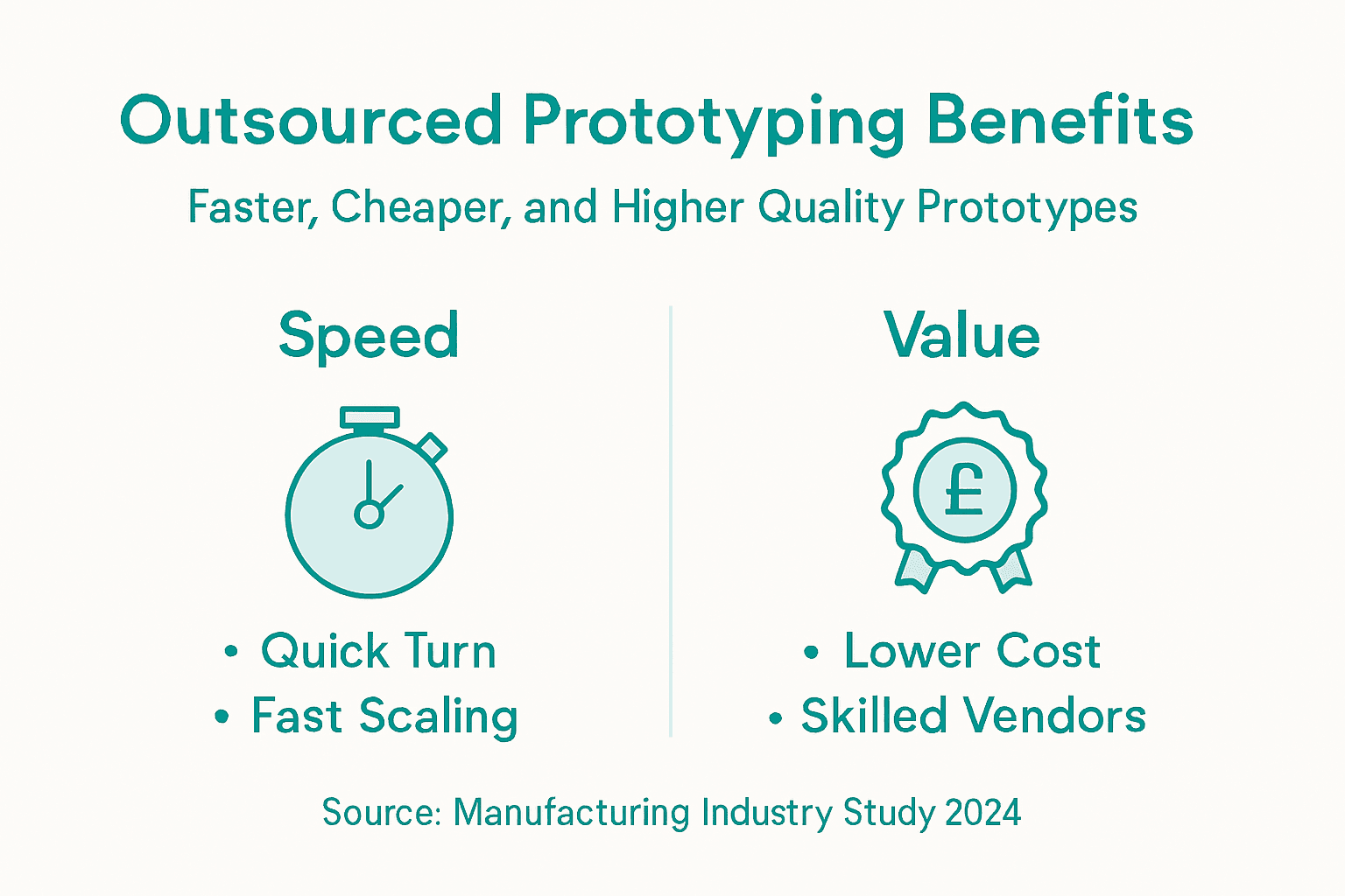 Infographic comparing speed and value in outsourced prototyping