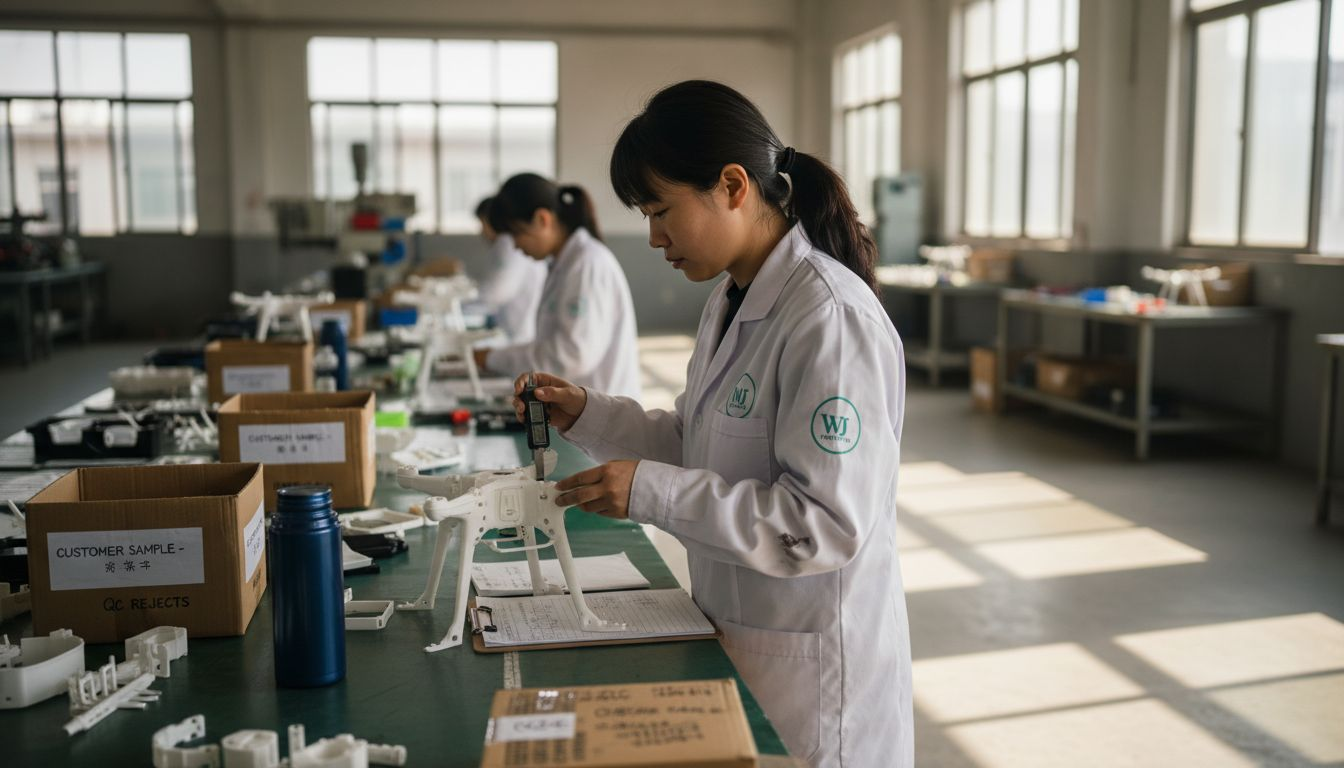 Inspector checking prototype quality in factory