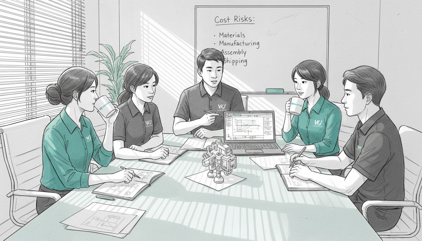 Design team discussing prototype cost risks