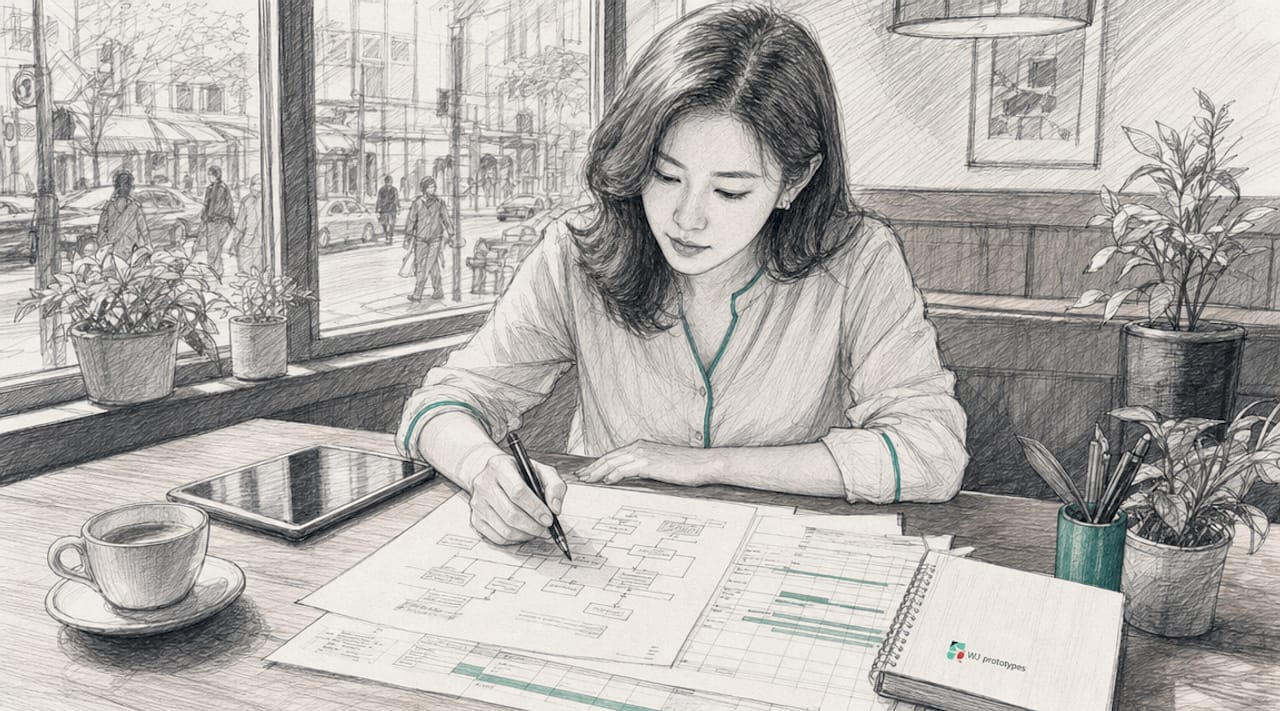 Product manager reviewing development workflow
