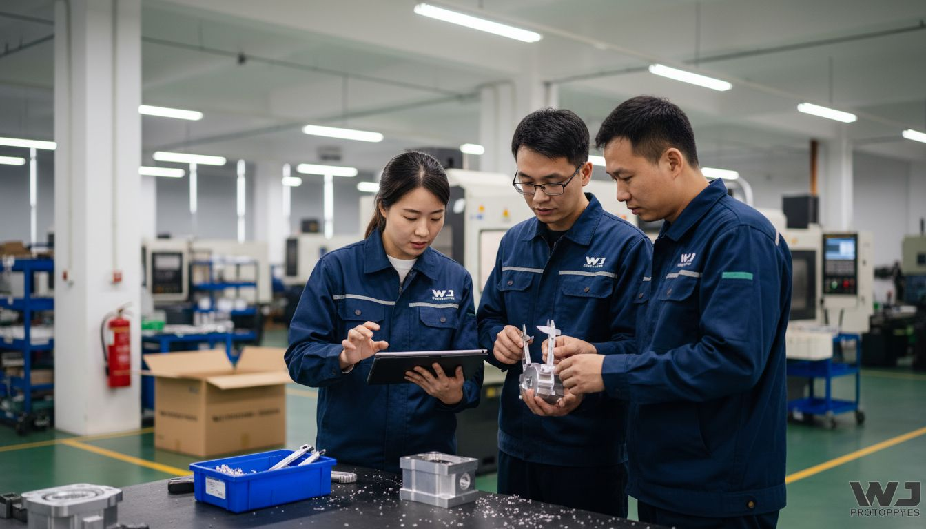 Engineers working in rapid prototyping China workshop