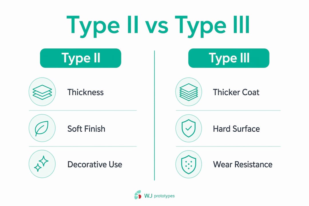 Infographic comparing Type II and Type III anodize properties