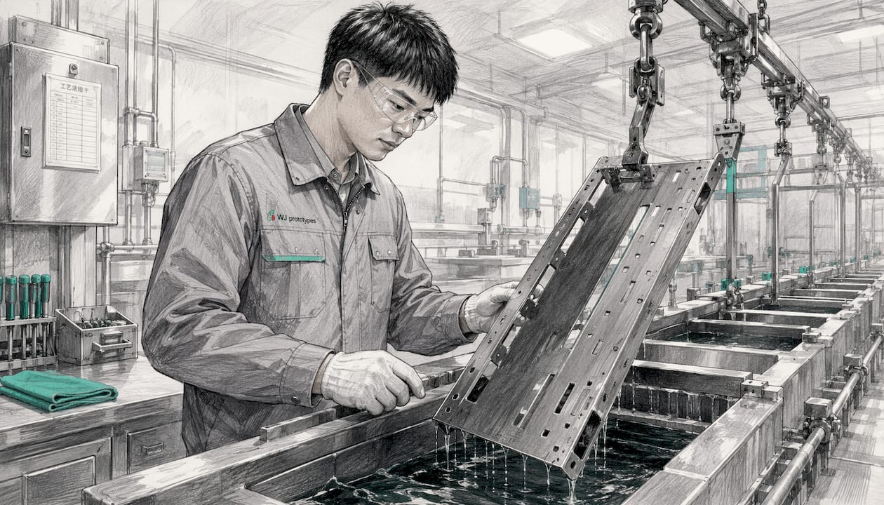 Engineer inspecting anodized aluminum panel in factory