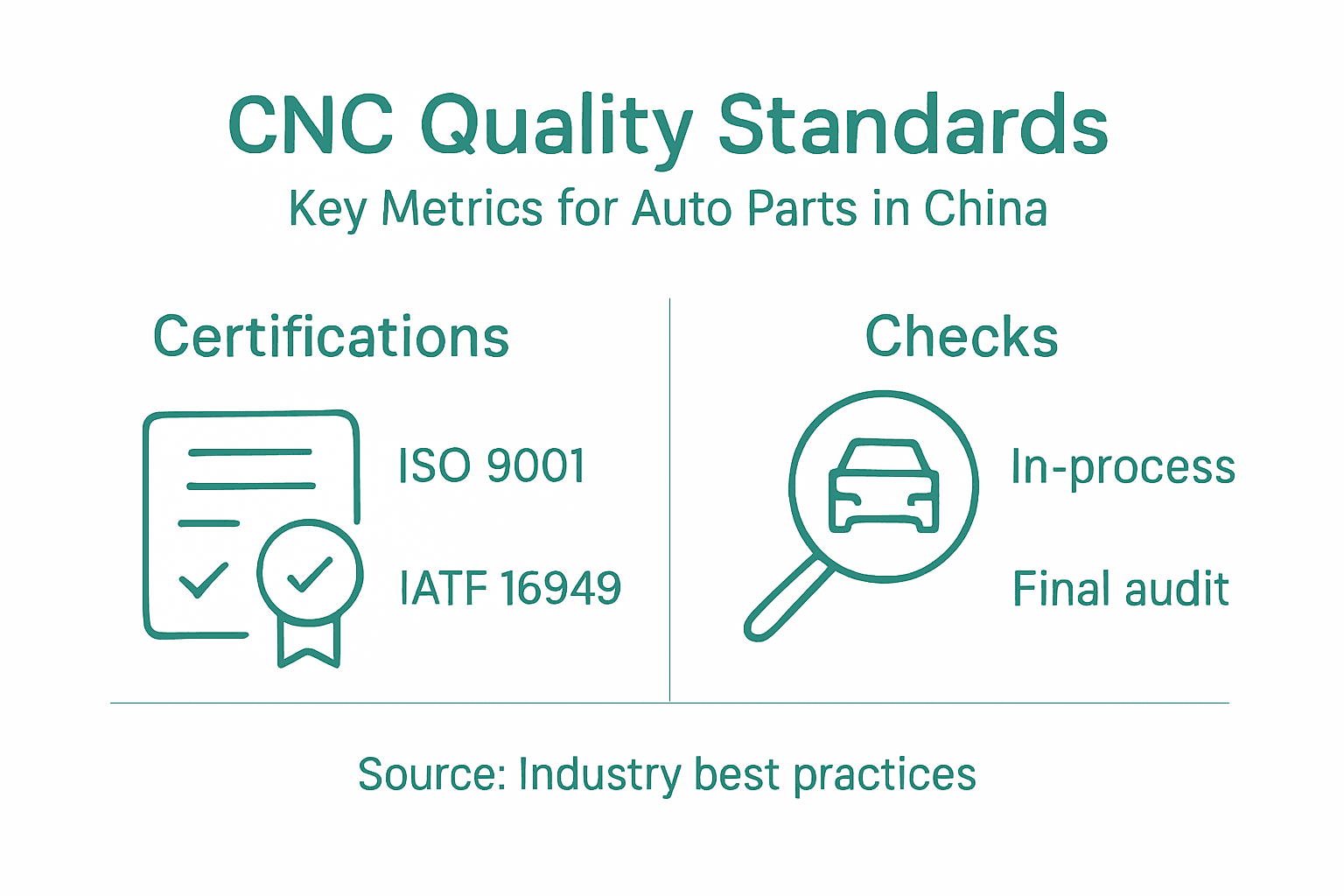 Infographic showing CNC quality standards for automotive parts