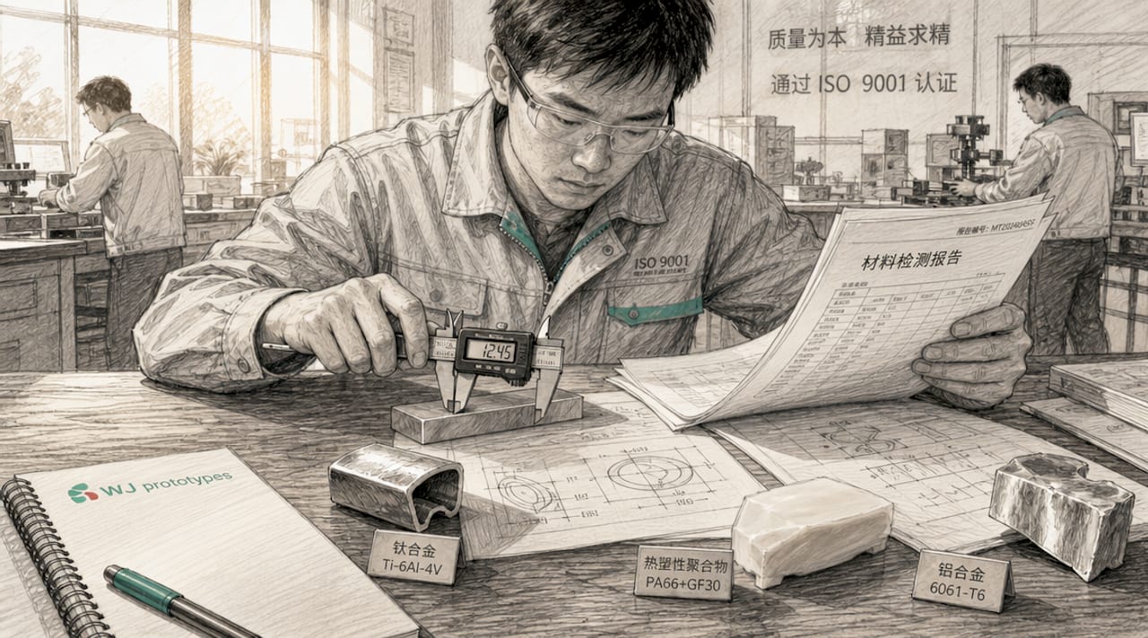 Engineer measuring and reviewing material samples