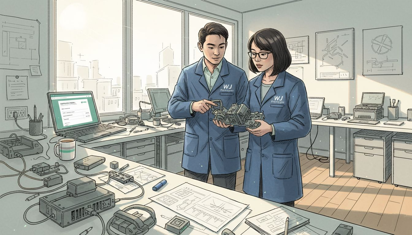 Engineers review prototype in real office environment