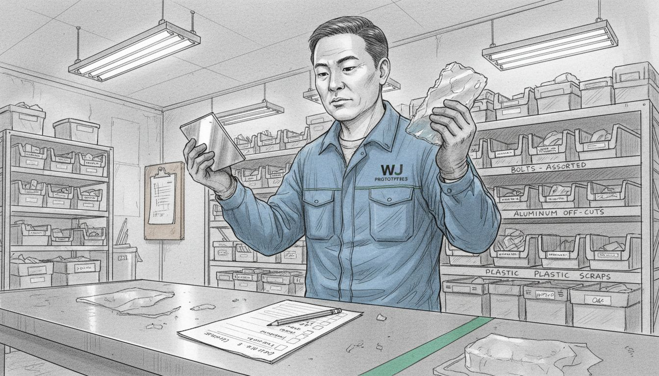 Technician comparing prototype materials in workshop