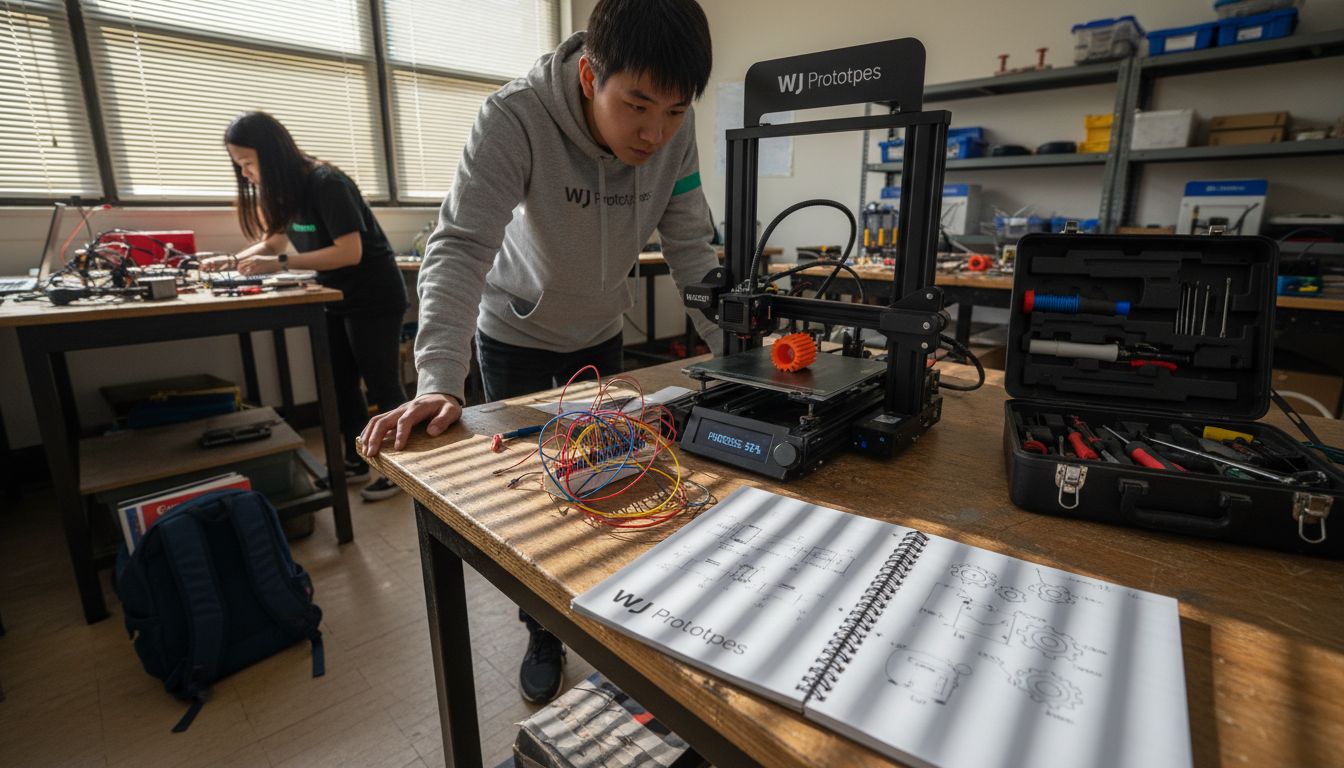 3D printer making prototype gear in workshop