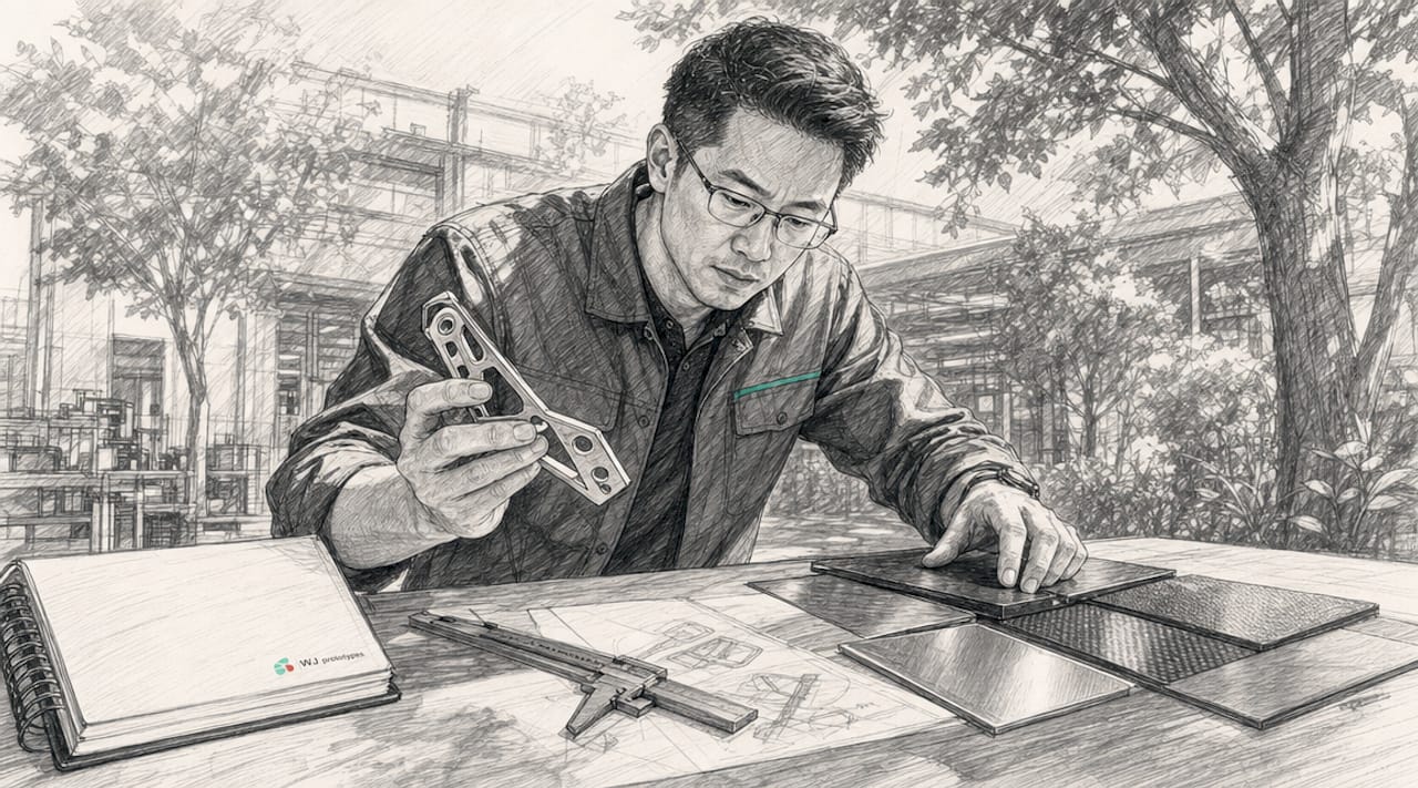 Industrial designer examining material samples