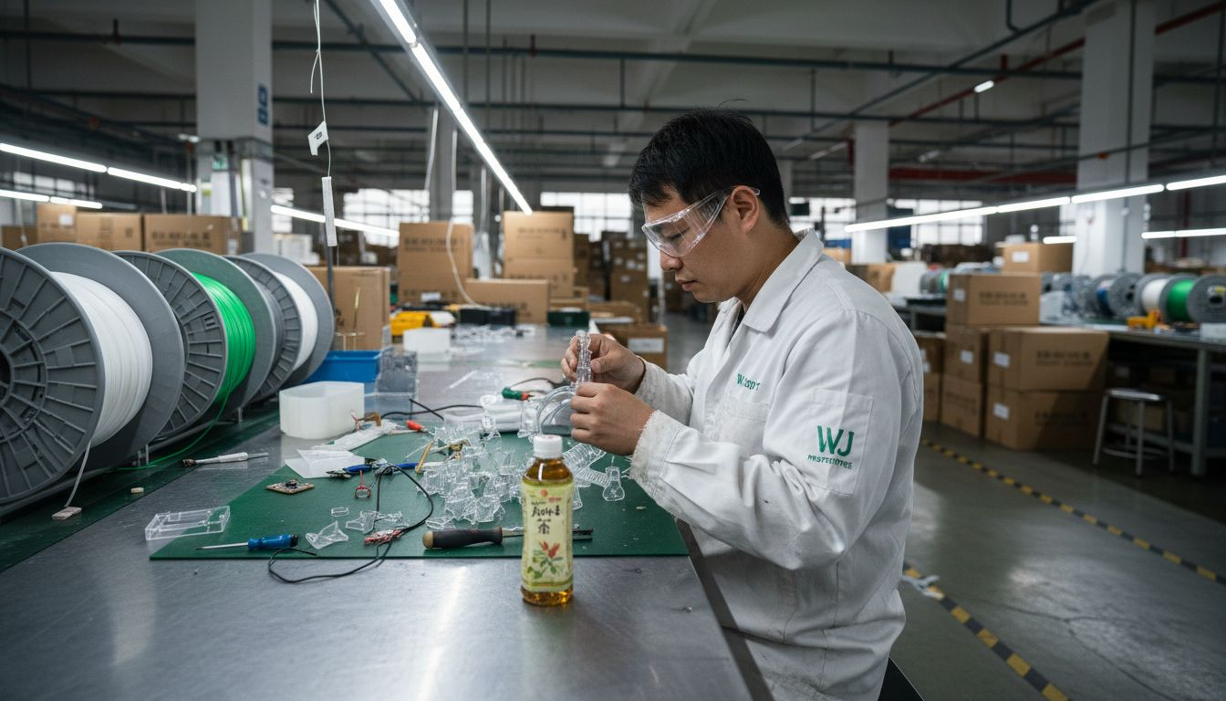 Technician assembling prototype in Chinese factory