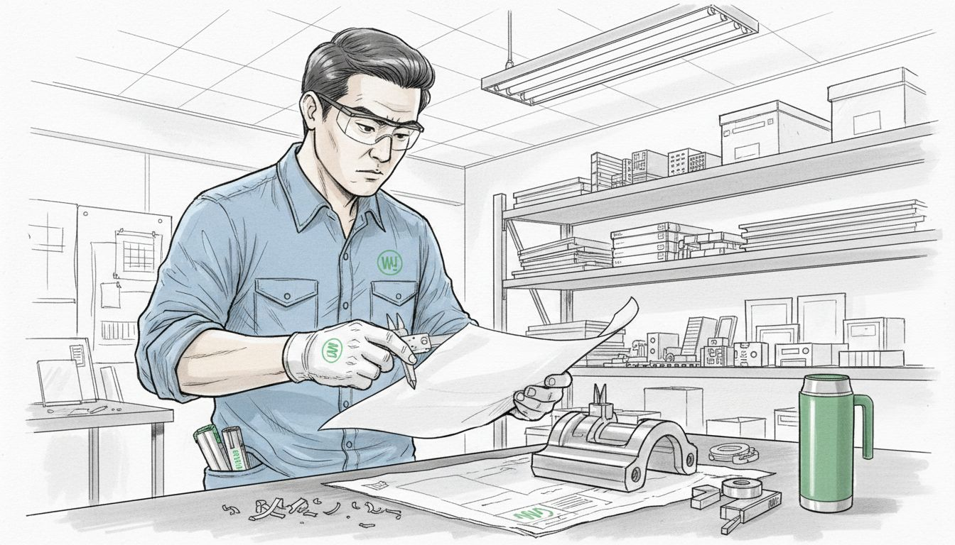 Engineer inspecting parts in metal fabrication shop