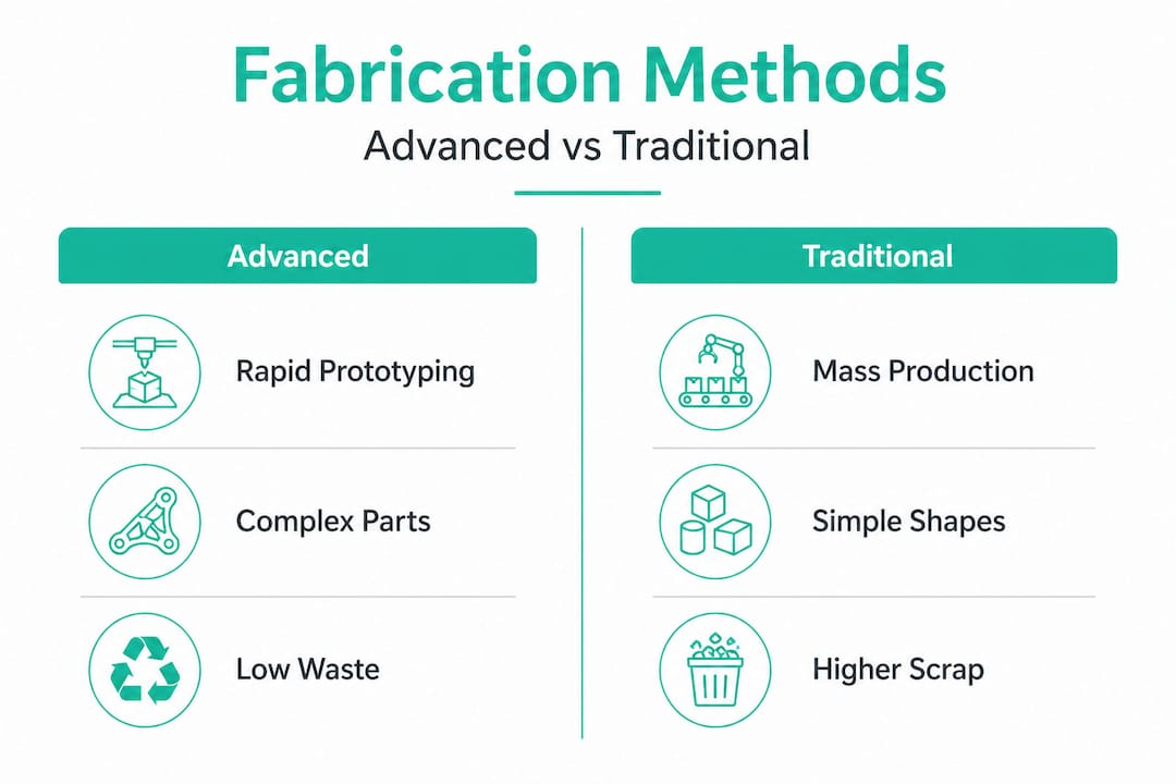 Infographic comparing advanced and traditional fabrication
