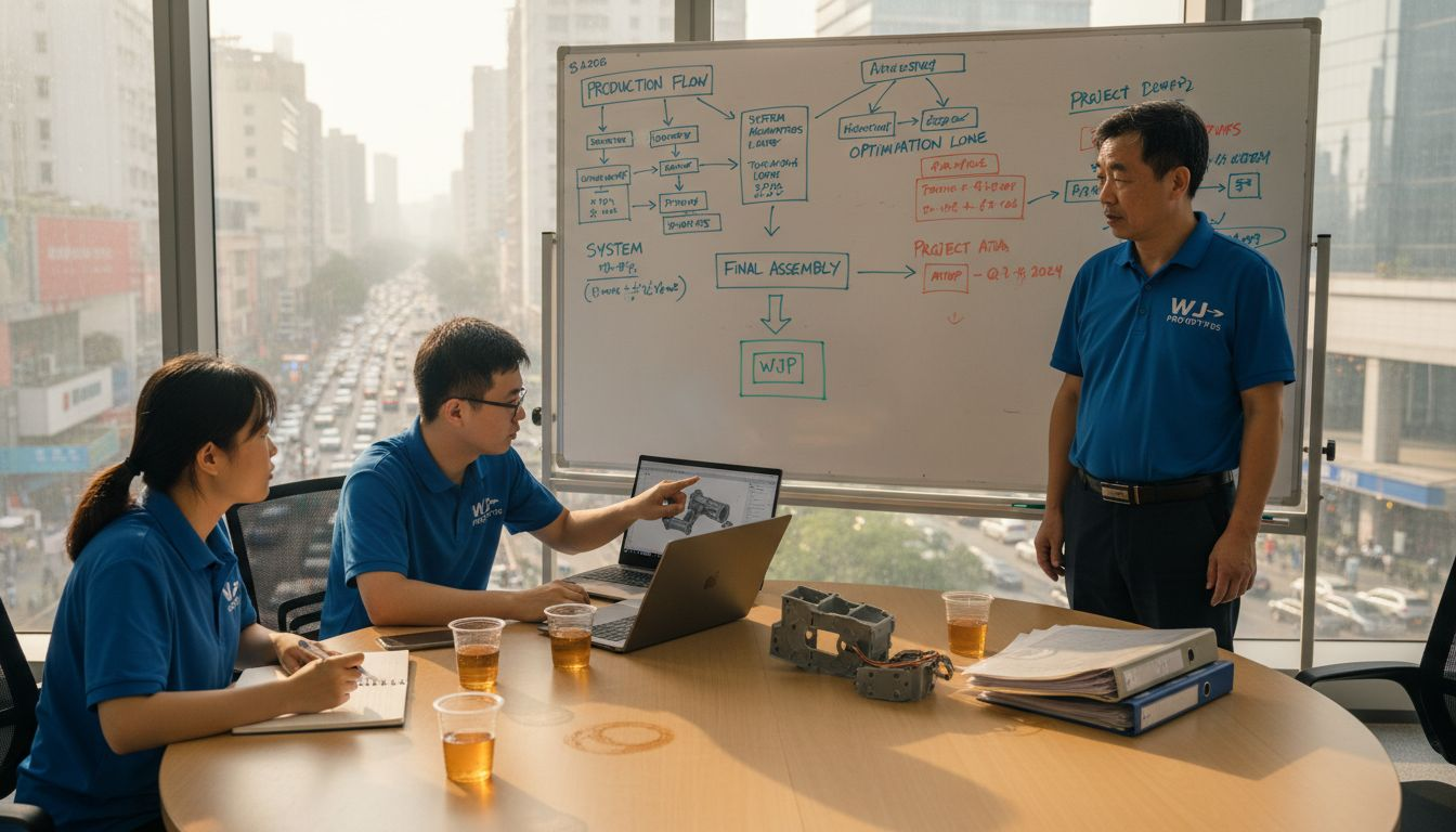 Engineers planning prototype in Chinese office