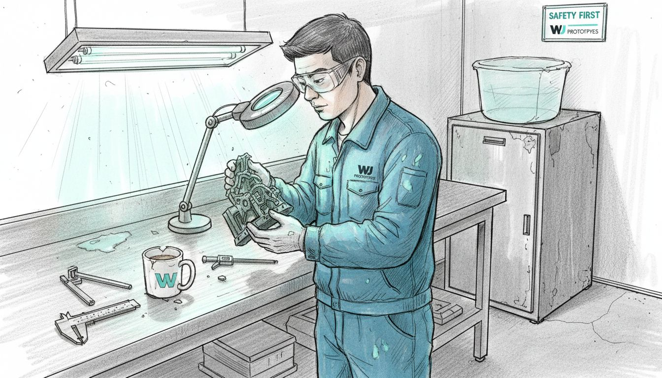 Technician inspects vacuum casting master model