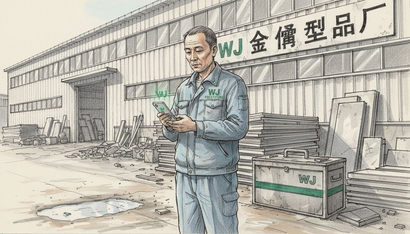 Chinese factory worker outside sheet metal plant