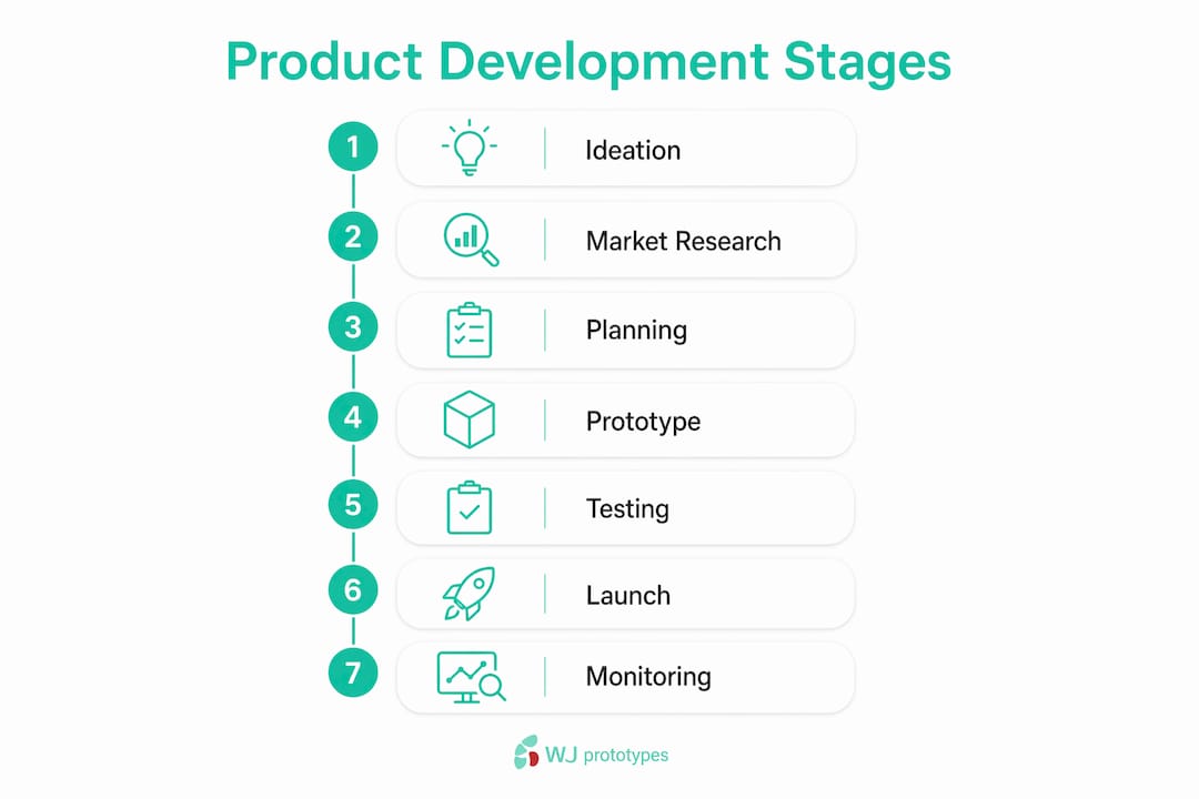 Infographic illustrating stages of product development lifecycle
