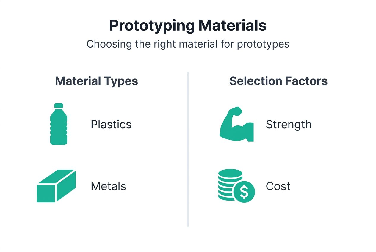 Infographic showing prototyping material and selection factors