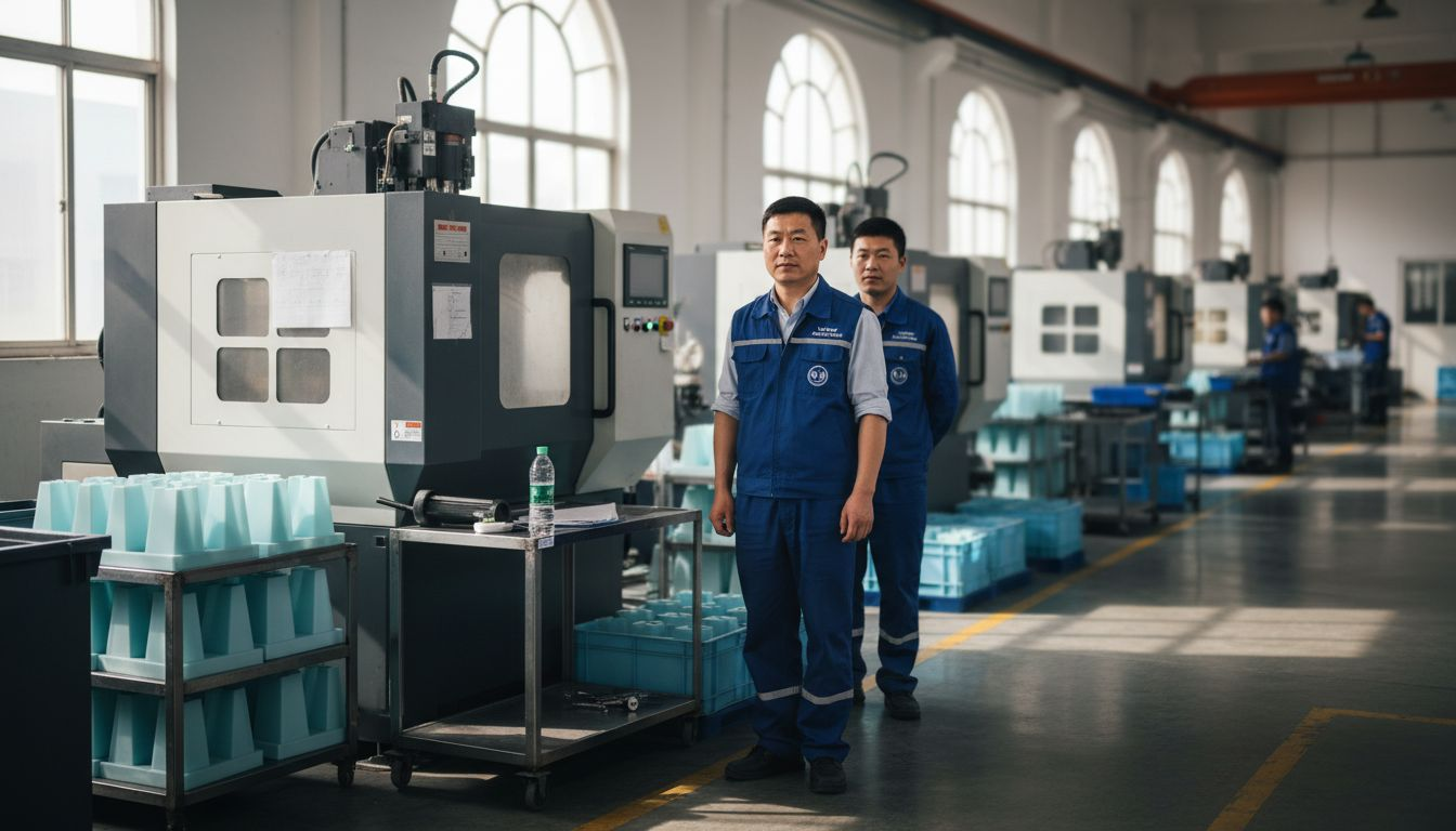 Factory manager overseeing injection moulding machine