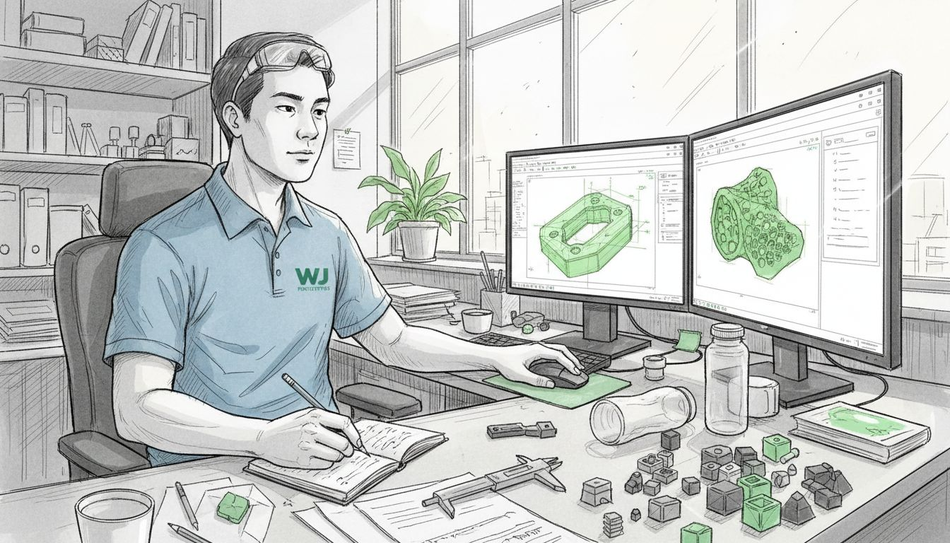 Engineer reviewing CNC and 3D print designs