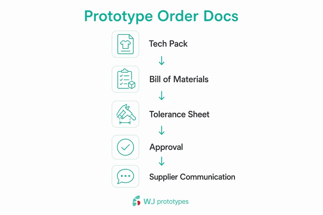 Infographic showing prototype order documentation steps and key points