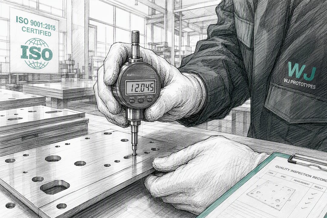 Engineer measuring sheet metal hole location