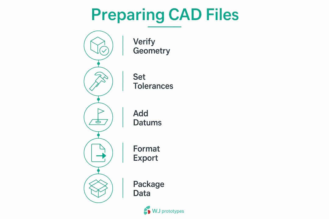 Infographic illustrating steps in preparing CAD files